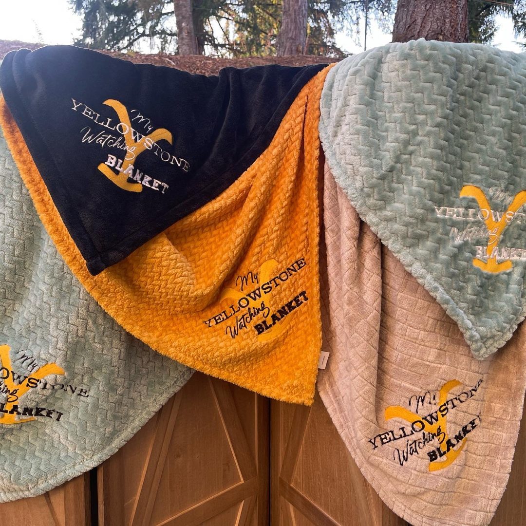 Embroidered soft blankets in multiple colors with My Yellowstone Watching Blanket Y brand logo
