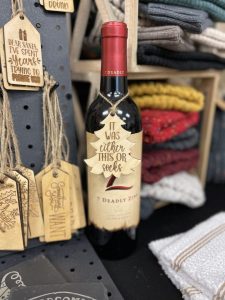 Laser engraved wooden Christmas tree wine bottle tag with funny gift message and wooden gift tags