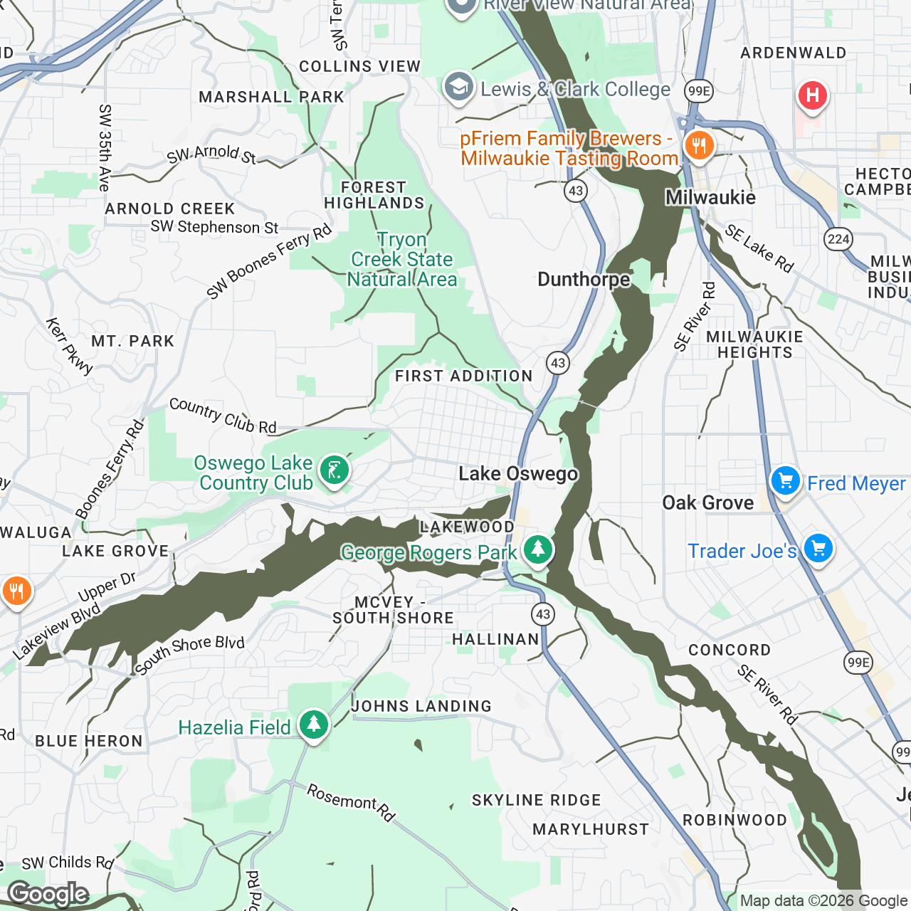 Map of Lake Oswego, Oregon