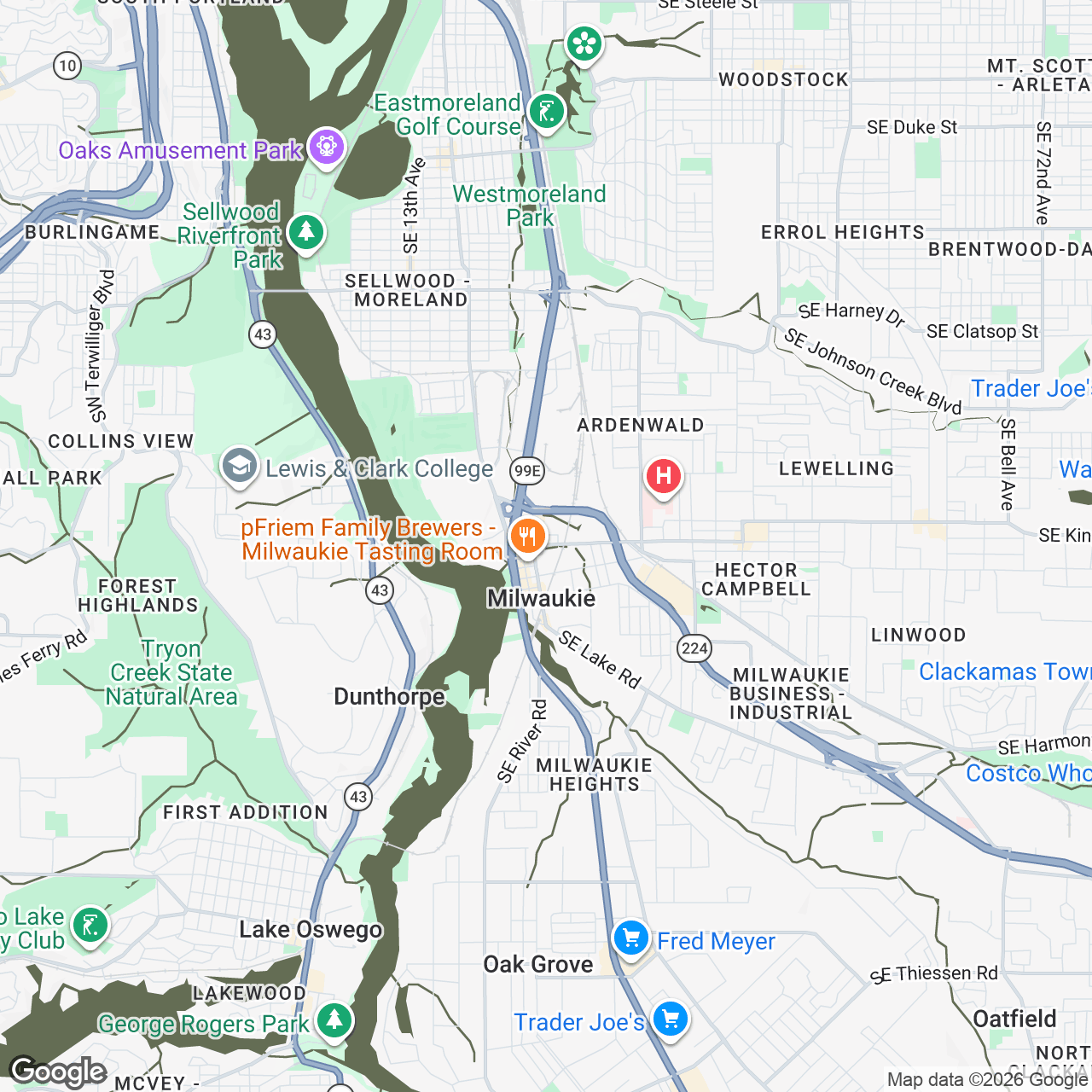 Map of Milwaukie, Oregon