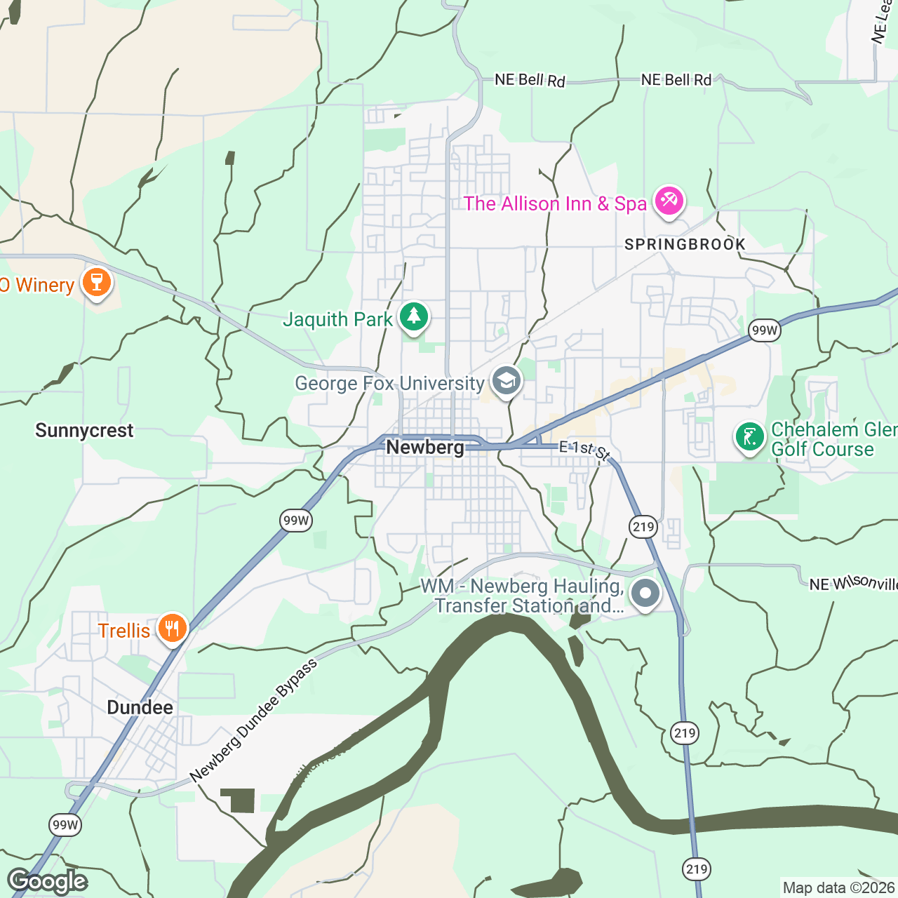 Map of Newberg, Oregon