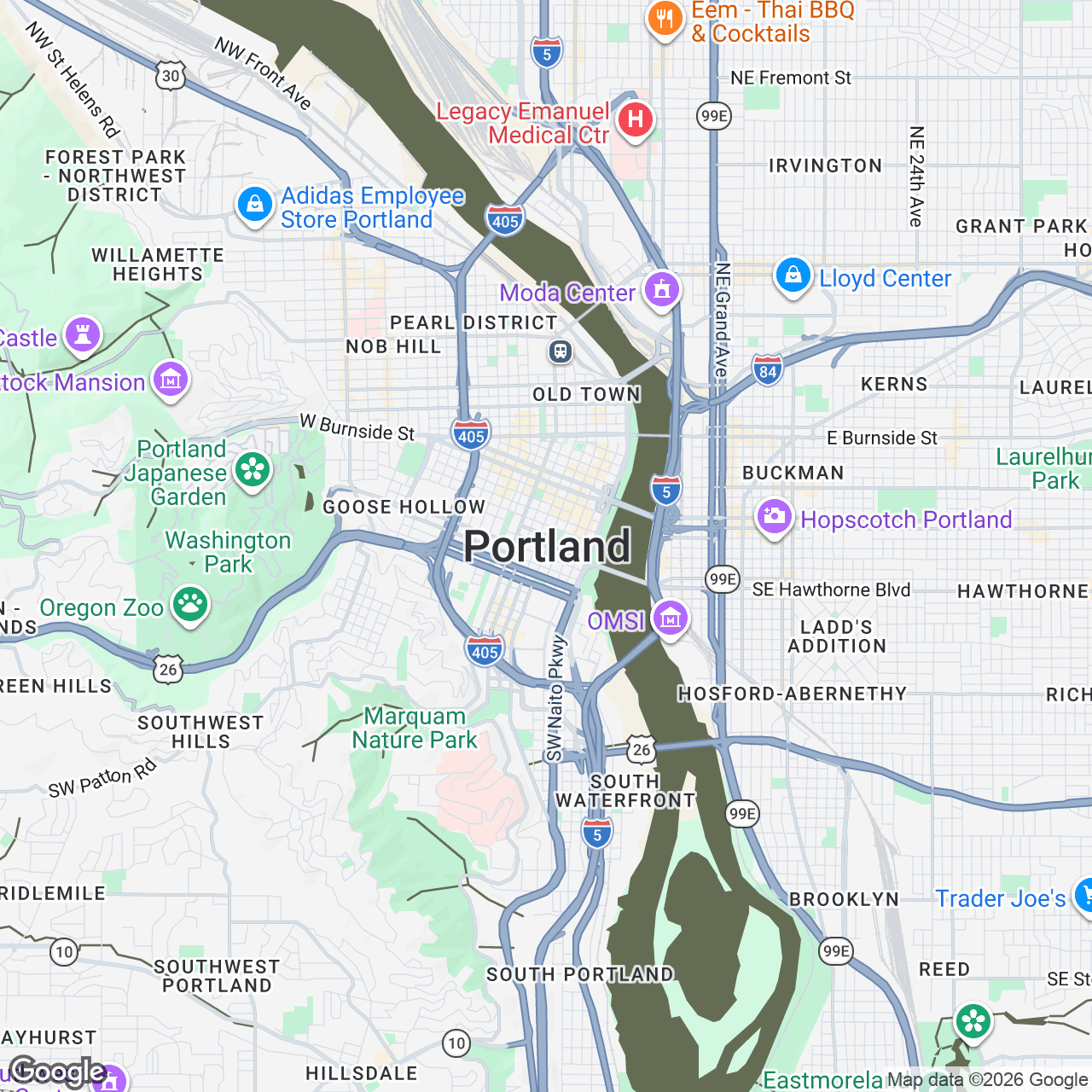 Map of Portland, Oregon