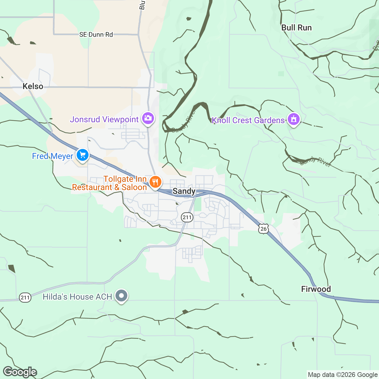 Map of Sandy, Oregon