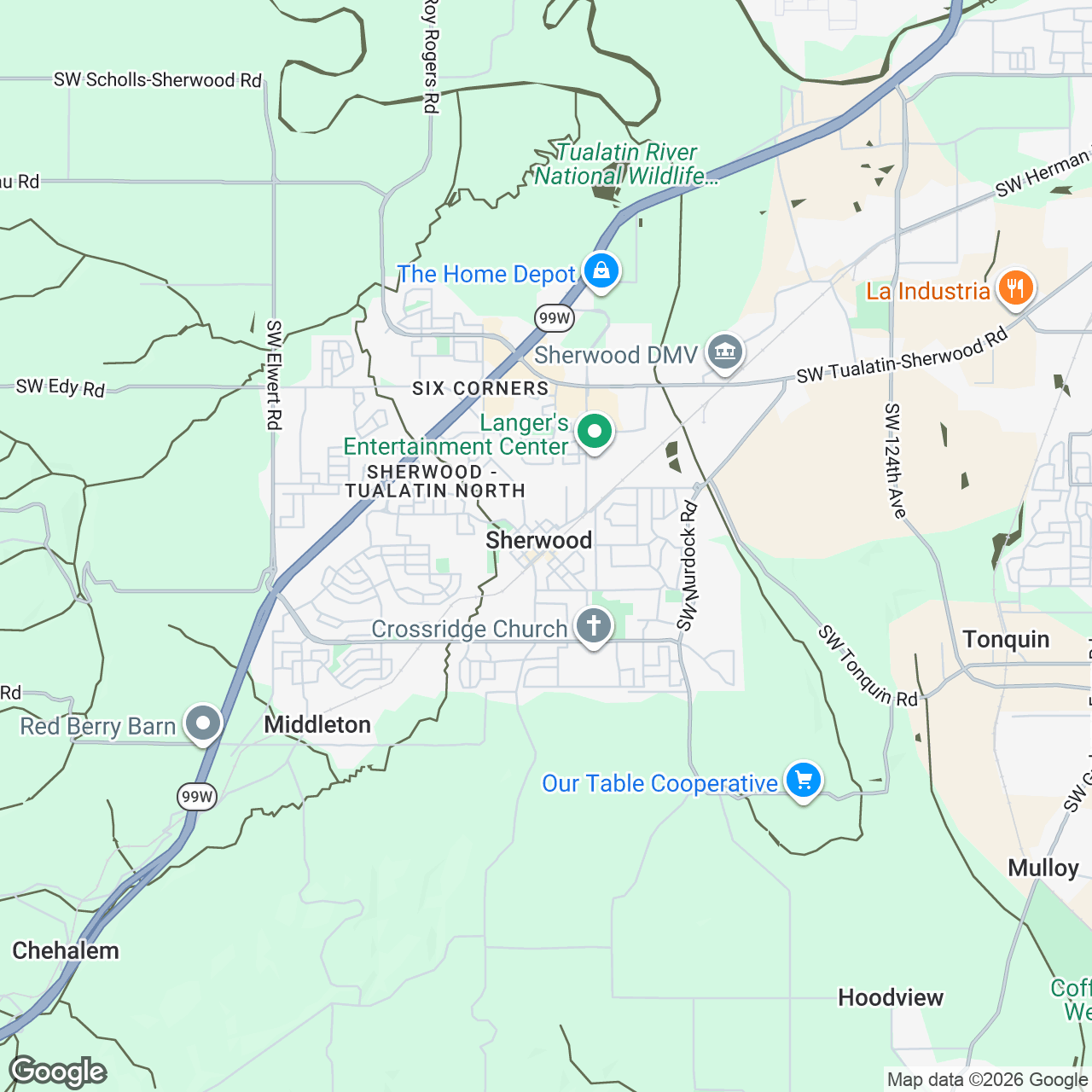 Map of Sherwood, Oregon