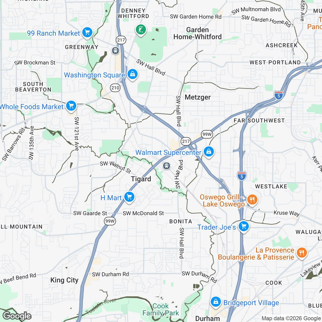 Map of Tigard, Oregon